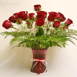 Two Dozen Red Roses In Vase